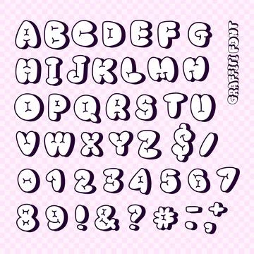 Comic vintage marker graffiti font, plump alphabet in the contour cartoon style Stock Illustration