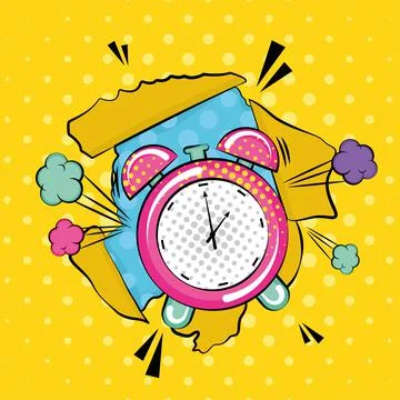 Comic wall breach with an alarm clock halftone effect comic Vector Stock Illustration