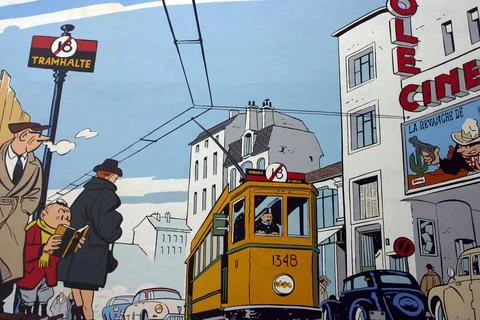 Comic wall painting in Brussels. Stock Illustration