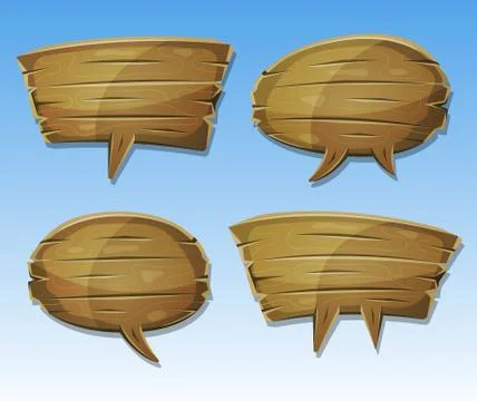 Comic wood speech bubbles set Stock Illustration