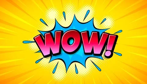 Comic Wow Design with Colorful 3d Cartoon Font on Retro Background. Vector Pr Stock Illustration