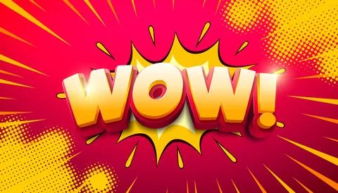 Comic Wow Design with Colorful 3d Cartoon Font on Retro Background. Vector .. Stock Illustration