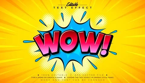 Comic Wow Editable Text Effect Design Illustrator Graphic Style with Custom.. Illustrazione stock