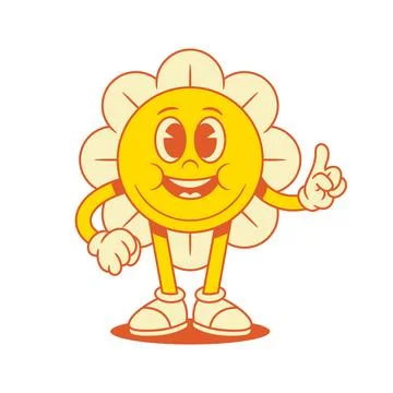 Comic yellow flower chamomile cartoon character idea attention contoured ve.. Stock Illustration