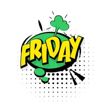 Comic yellow sound effects pop art Friday week day Stock Illustration