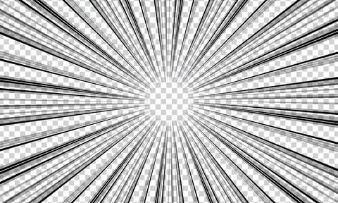 Comic zoom explosion background in black and white on transparent background Stock Illustration