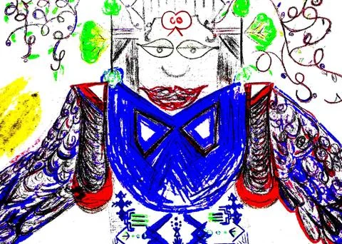 Comical Bird Totem Goddess Stock Illustration