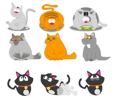 Comical cats for children on a white background Stock Illustration