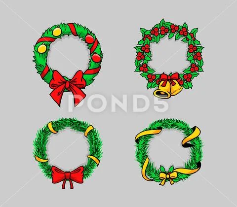 Comical Drawing Christmas Wreath Stock Illustration