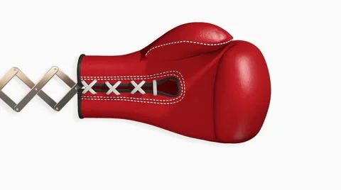 A Comical Red Boxing Glove on Extension Scissors Stock Footage