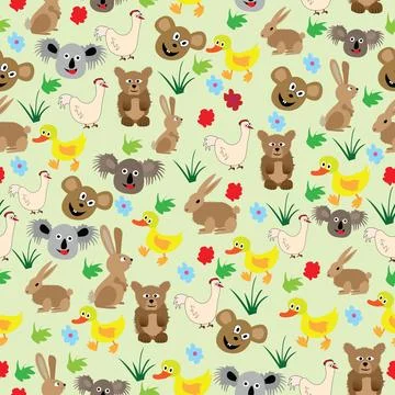 Comical seamless pattern with wild and domestic animals Stock Illustration