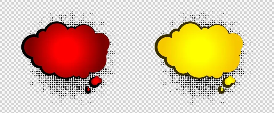 Comicbook style speech bubbles in red and yellow on halftone pattern backgr.. Stock Illustration