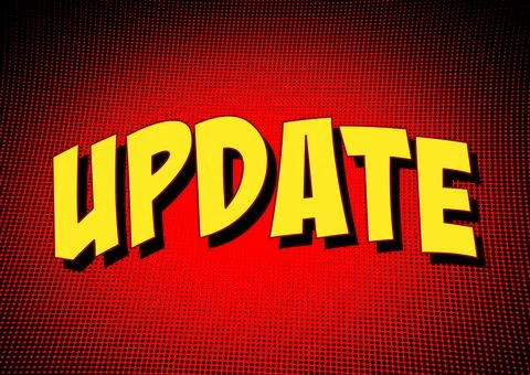 Comics arc halftone red yellow text update Stock Illustration