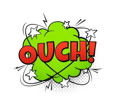 Comics balloon ouch text. Cartoon speech bubble, red green and white colors Stock Illustration