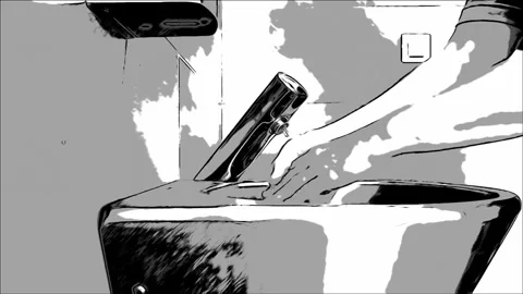 Comics black white wash hands with a touchless tap 스톡 동영상 283752555