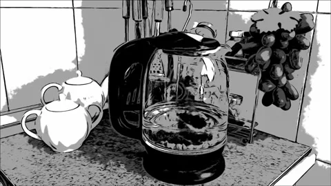 Comics black white water boiling in a transparent teapot with back 스톡 동영상 283752560