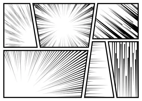 Comics book frames. Motion line effects, screentone page, flash and speed Illustrazione stock