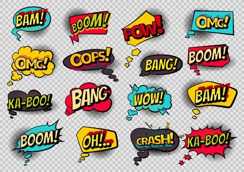 Comics book speech bubbles. Colored hand drawn retro cartoon stickers. Comic Stock Illustration