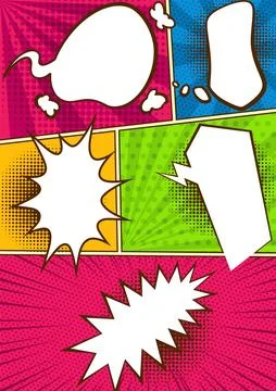 Comics book template. Speech bubble elements in cartoon design, on pop art Stock Illustration
