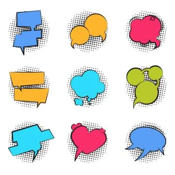 Comics bubble. Cartoon speech pop art balloon talk chat funny cloud massage Stock Illustration
