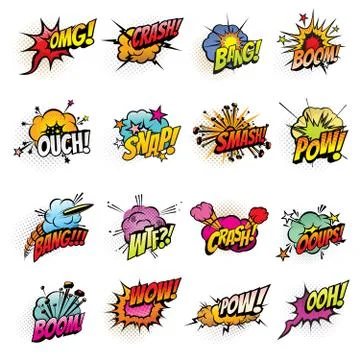 Comics bubbles with speech and sound effect clouds Stock-Illustration