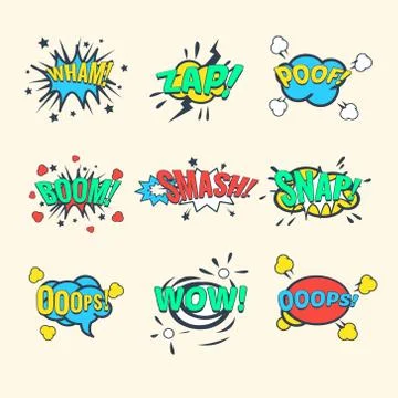 Comics Exclamations, speech bubble Vector Illustration Set Stock Illustration
