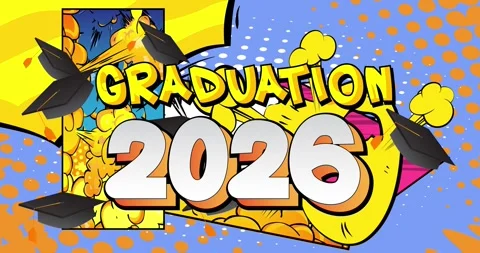 Comics Graduation 2026 word animated Stock Footage 337146333