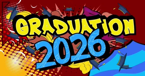 Comics Graduation 2026 word animation Stock Footage 337146329