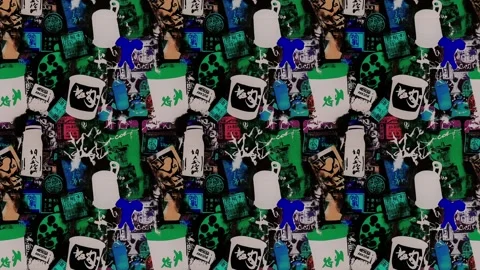 Comics-inspired grocer label mix with tea and herbs and stamps — Vertical motion Stock Footage 308141860