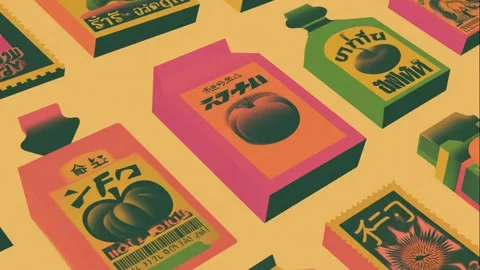Comics-inspired label collage of Chinese groceries and borders Stock-Footage 308031665