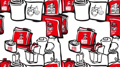 Comics-inspired label collage with tea and herbs and postcards — Diagonal motion Stock Footage 308070855