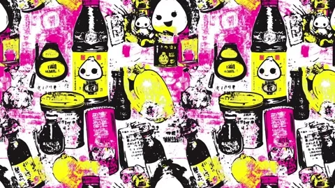 Comics-inspired label collage with tea and herbs and stamps — Diagonal motion Stock Footage 308075378