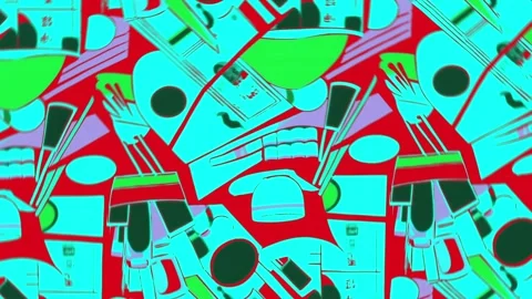 Comics-inspired poster layout with Asian snacks and postcards — Rotation motion Stock Footage 308075246