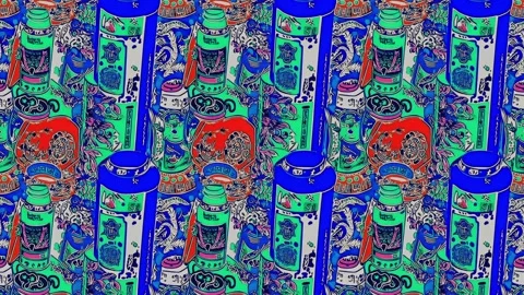 Comics-inspired stamp grid with Chinese groceries and stamps — Vertical motion Stock-Footage 308071989