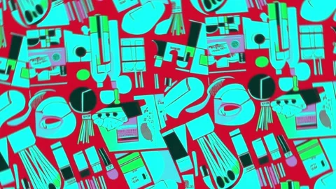 Comics-inspired stamp grid with Chinese groceries and borders — Rotation motion Video stock 308074548