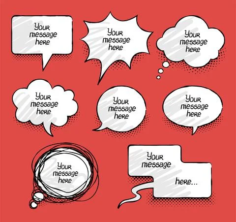 Comics message clouds collection. Hand drawn speech bubbles. Vector. Stock Illustration
