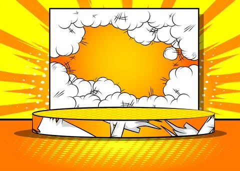 Comics scene pedestal. Comic Book product podium stage. Abstract platform f.. Stock-Illustration