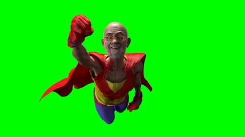 Comics Superhero old man showing is power strength toon style 3d render Stock Footage 117360844