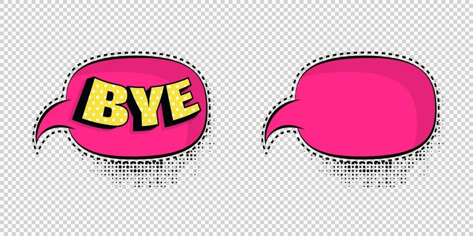 Comicstyle pink speech bubbles with text and empty one on white background .. Stock Illustration