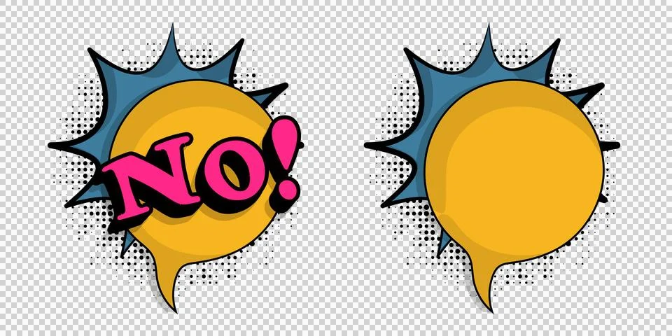 Comicstyle speech bubbles with no text and one saying no in pink letters on.. Stock Illustration