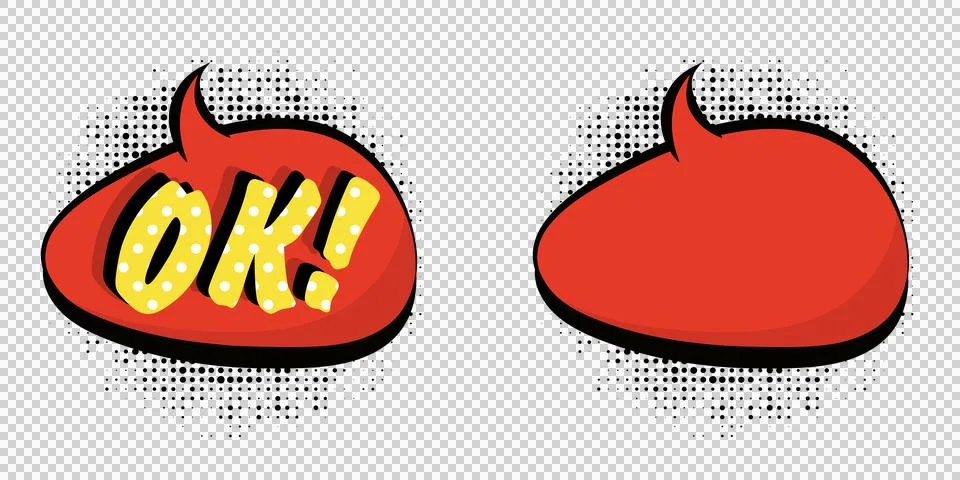 Comicstyle speech bubbles with ok text on white background  pop art  illust.. Stock Illustration