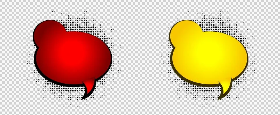 Comicstyle speech bubbles in red and yellow on white halftone background fo.. Stock Photos