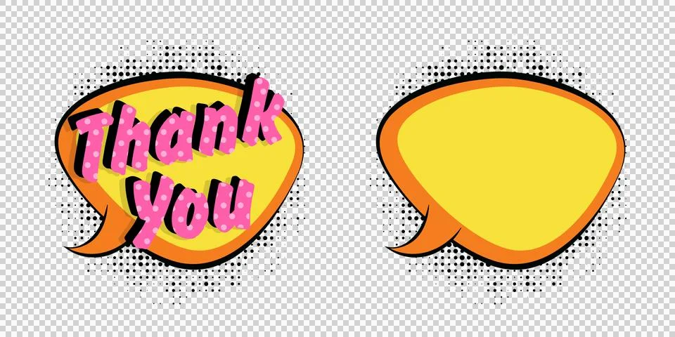 Comicstyle speech bubbles with thank you text and empty one with halftone e.. Stock Illustration