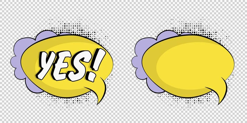 Comicstyle speech bubbles with yes text and blank one for dialogue  pop art.. Stock Illustration