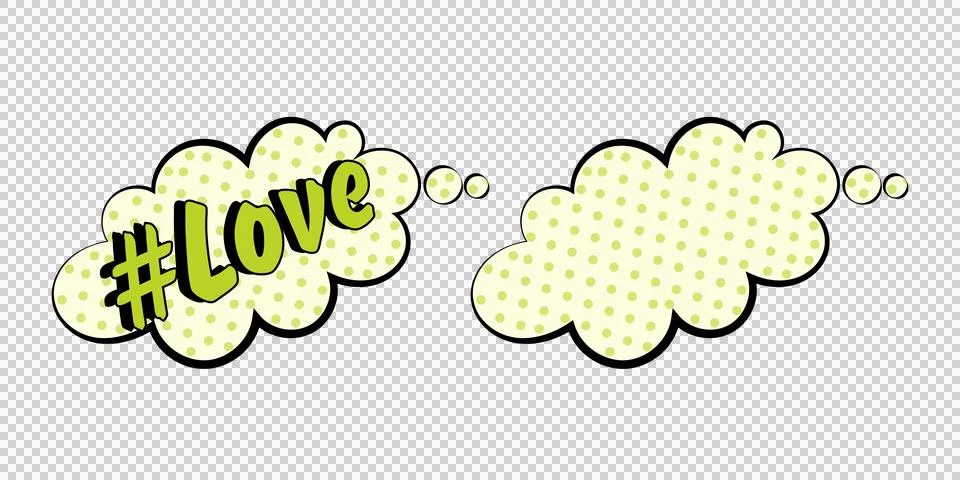 Comicstyle thought bubbles with hashtag love text on white background for g.. Stock Illustration