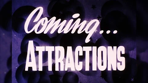 Coming Attractions Preview Show Vintage Movie Theater Film Title Promo Ad Stock Footage