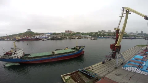 Coming cargo ship in the port. continued Stock Footage 61528488