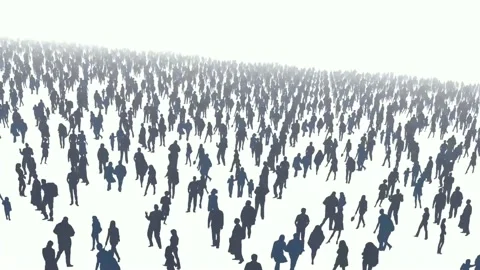 Coming from up high in the white sky  to massive people crowd Stock Footage 132672295