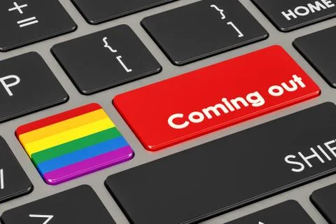 Coming out button on keyboard. 3D rendering Stock Illustration