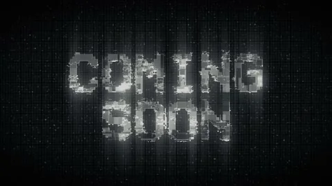 Coming soon 4k green text animation with glitch effect Stock Footage 233010362
